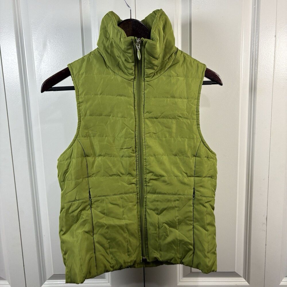 Kenneth Cole Reaction Puffer Vest Womens S Green Quilted Zip Fall Layer Trendy